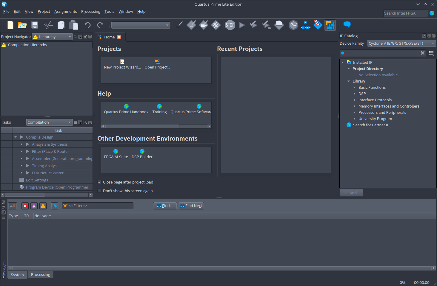 Das Hauptfenster von Quartus