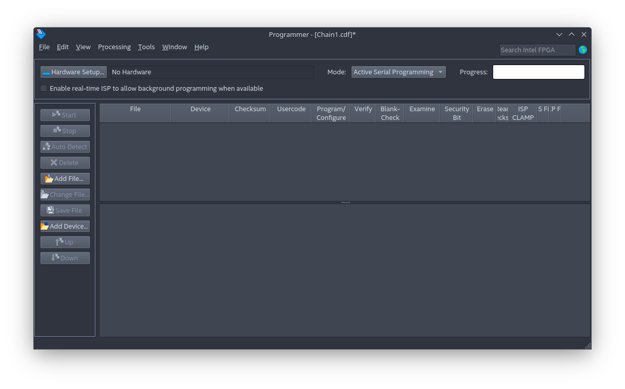 Das Programmierfenster von Quartus